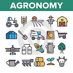 Agronomy Industry Vector Thin Line Icons Set