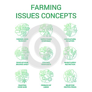 Agronomy issues green gradient concept icons set