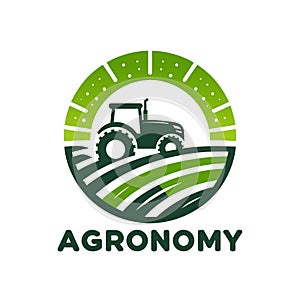 Agronomy logo design. Tractor on the field.