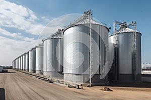 Agroprocessing industrial facility - grain elevators and silos. Generative AI