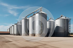 Agroprocessing industrial facility - grain elevators and silos. Generative AI