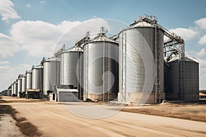 Agroprocessing industrial facility - grain elevators and silos. Generative AI