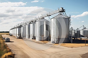 Agroprocessing industrial facility - grain elevators and silos. Generative AI
