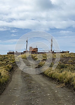 Aground ship at horizon, cabo san pablo, argentina