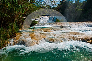 Agua Azul, Chiapas, Palenque, Mexico. Beautiful landscape with waterfall and turquoise water.