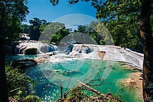 Agua Azul, Chiapas, Palenque, Mexico. View of the amazing waterfall