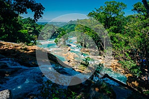 Agua Azul, Chiapas, Palenque, Mexico. View of the amazing waterfall