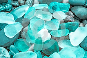 Agua color glass stones background. Transparent crystal glass stones, creativity and design