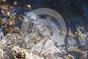 Agua corriendo bajo el hielo