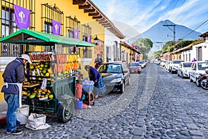 Agua volcano & colonial street, Antigua, Guatemala