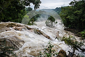 Agual Azul, Flooded River, caution water motion at Chiapas, traveling through Mexico.