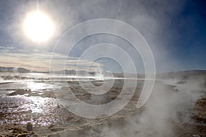 Aguas termales de Polques, hot springs with a pool of steaming natural thermal water in Bolivia