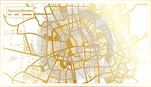 Aguascalientes Mexico City Map in Retro Style in Golden Color. Outline Map photo