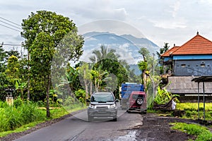 Agung volcano eruption view from the road in Bali
