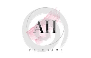 AH A H Watercolor Letter Logo Design with Circular Brush Pattern