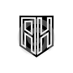 AH Logo monogram shield geometric white line inside black shield color design photo