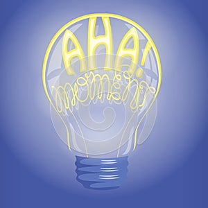 Aha! moment neon lettering in lightbulb