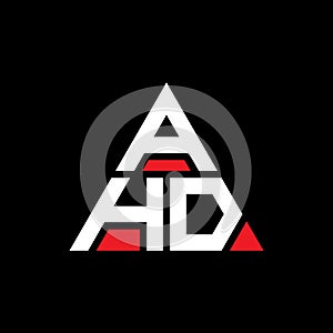 AHD triangle letter logo design with triangle shape. AHD triangle logo design monogram. AHD triangle vector logo template with red photo