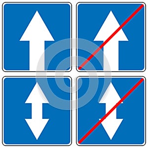 Ahead Only, one way traffic sign, Drive Straight Arrow Traffic Vector illustrations