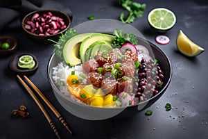 Ahi tuna poke bowl meal AI generated