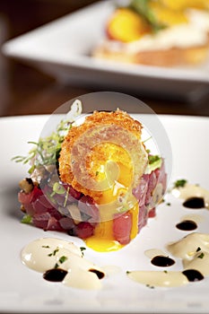 Ahi Tuna Tartare with Deep Fried Soft Boiled Egg