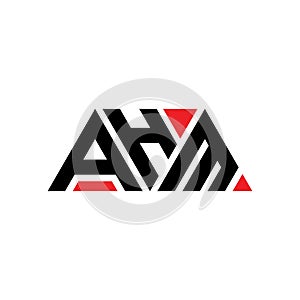 AHM triangle letter logo design with triangle shape. AHM triangle logo design monogram. AHM triangle vector logo template with red