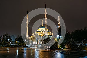 Ahmad Kadyrov Mosque Heart of Chechnya at night Grozny, Chechnya, Russia