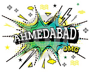 Ahmedabad Comic Text in Pop Art Style Isolated on White Background