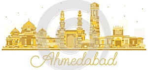 Ahmedabad India City skyline golden silhouette.