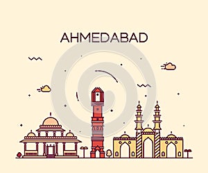 Ahmedabad skyline vector illustration linear