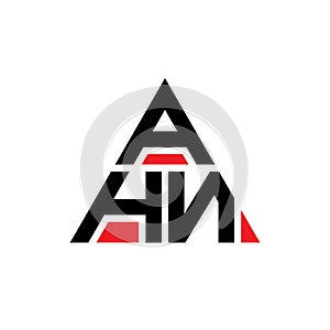 AHN triangle letter logo design with triangle shape. AHN triangle logo design monogram. AHN triangle vector logo template with red