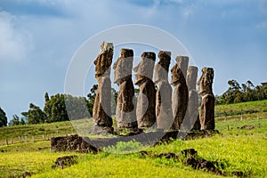 Ahu Akivi  in Rapa Nui or Easter Island in the ValparaÃÂ­so Region of Chile photo