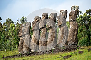 Ahu Akivi  in Rapa Nui or Easter Island in the ValparaÃÂ­so Region of Chile photo