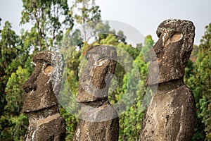 Ahu Akivi  in Rapa Nui or Easter Island in the ValparaÃ­so Region of Chile