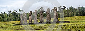 Ahu Akivi in Rapa Nui (or Easter Island) in the ValparaÃ­so Region of Chile