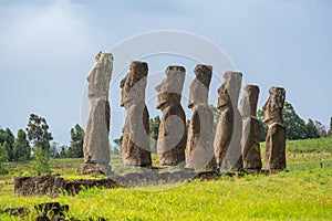 Ahu Akivi in Rapa Nui (or Easter Island) in the ValparaÃ­so Region of Chile