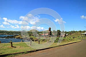 Ahu Mata Ote Vaikava with Gigantic Moai on the Coast of Hanga Roa, Archaeological site on Easter Island, Chile photo