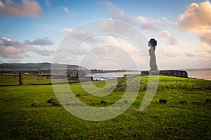 Ahu tahai moai near hanga Roa in Easter island photo