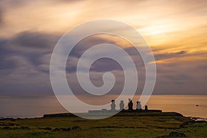 Ahu Tahai Sunset with Moai Silhouette, Easter Island