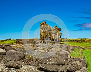 Ahu Tongariki moai platform profile view with text space photo