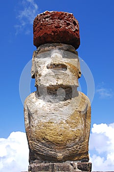 Ahu Tongariki moai with top knot photo