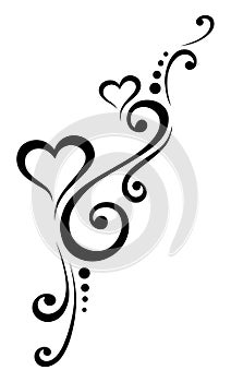 Black and white wedding card decoration with curly lines and two hearts photo