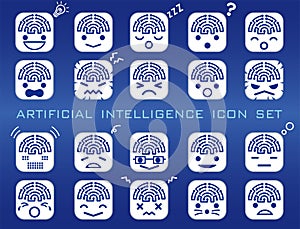 Artificial Intelligence Vector Cute Icon Set Isolated On A Blue Background.