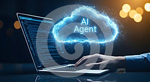 Ai agent cloud computing on laptop with code for machine learning and artificial intelligence project