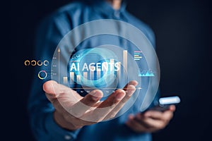 AI agents technology with digital financial data, analytics charts