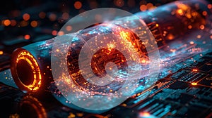 AI alchemist transforming raw data into a golden stream of knowledge