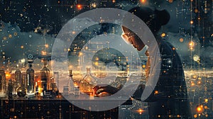 AI alchemist transforming raw data into a golden stream of knowledge