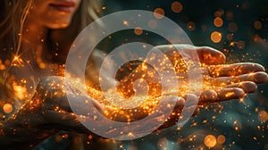 AI alchemist transforming raw data into a golden stream of knowledge