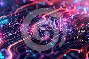 AI algorithm abstract background with digital patterns, circuits, and codes.