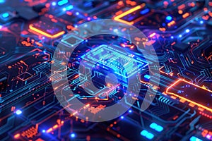 AI algorithm abstract background with digital patterns, circuits, and codes.